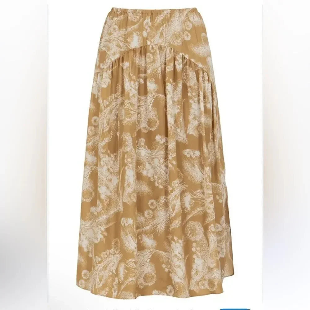 VINCE Printed Silk Midi Skirt